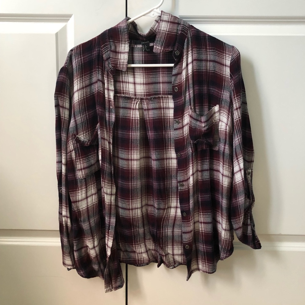 Forever 21 Maroon and White Pocket Flannel